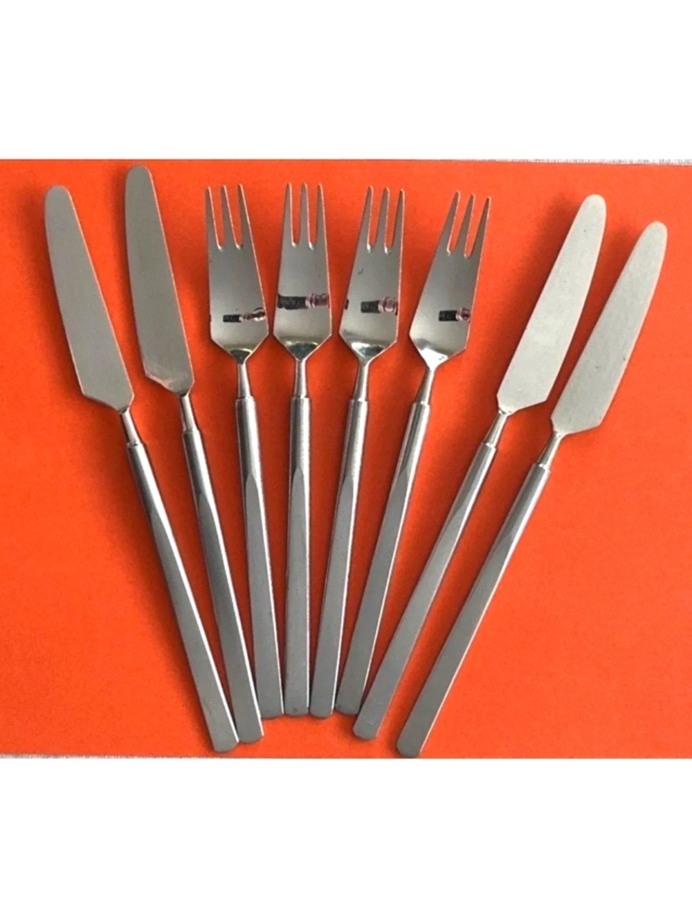 Georg Jensen Copenhagen Cutlery OBELISK Erik Herlow Knife (4) Fork 3-tine (4)